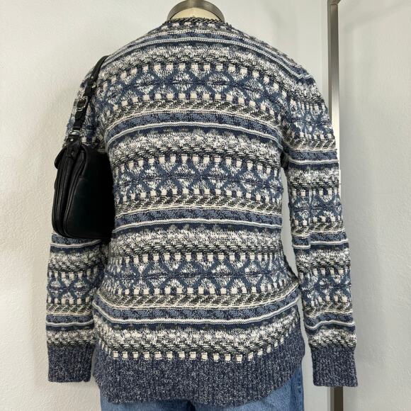 L.L Bean Chucky Cotton Blue Striped Fair Isle Sweater Size XL - Picture 4 of 7